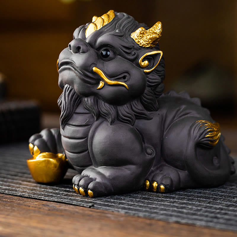 Nimara Ritual PiXiu Ingot Ball Purple Clay Ceramic Tea Pet Wealth Home Figurine Decoration