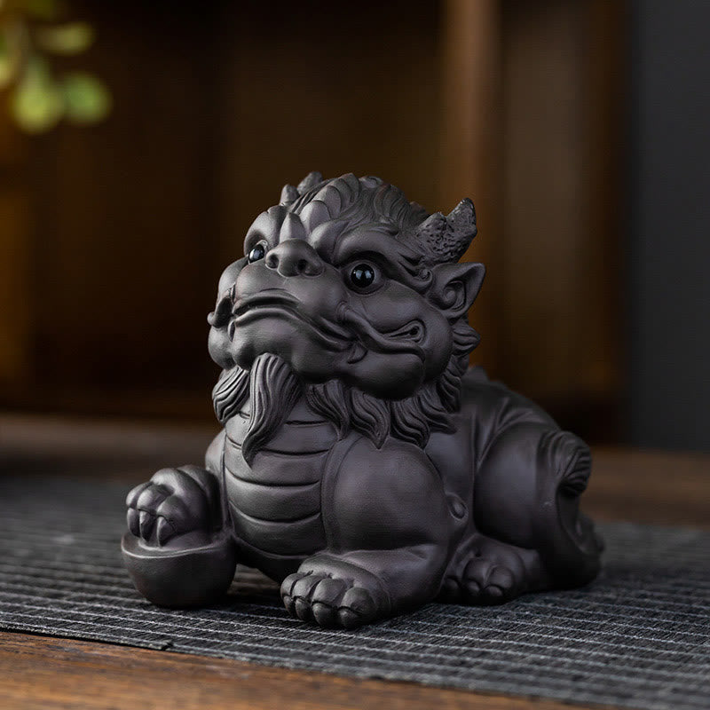 Nimara Ritual PiXiu Ingot Ball Purple Clay Ceramic Tea Pet Wealth Home Figurine Decoration
