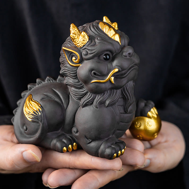 Nimara Ritual PiXiu Ingot Ball Purple Clay Ceramic Tea Pet Wealth Home Figurine Decoration