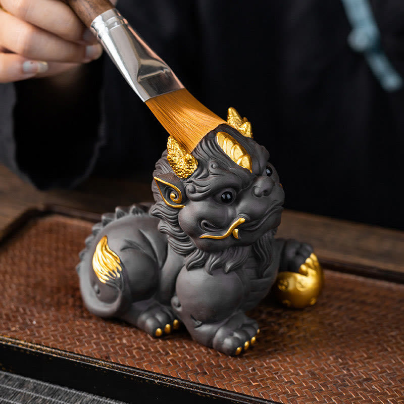 Nimara Ritual PiXiu Ingot Ball Purple Clay Ceramic Tea Pet Wealth Home Figurine Decoration
