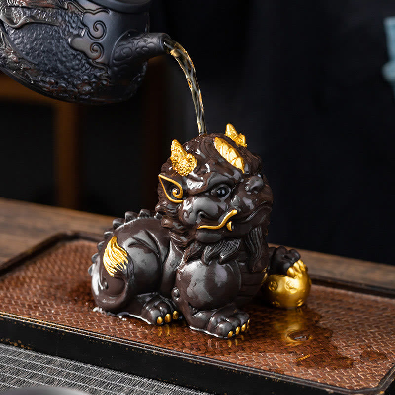 Nimara Ritual PiXiu Ingot Ball Purple Clay Ceramic Tea Pet Wealth Home Figurine Decoration
