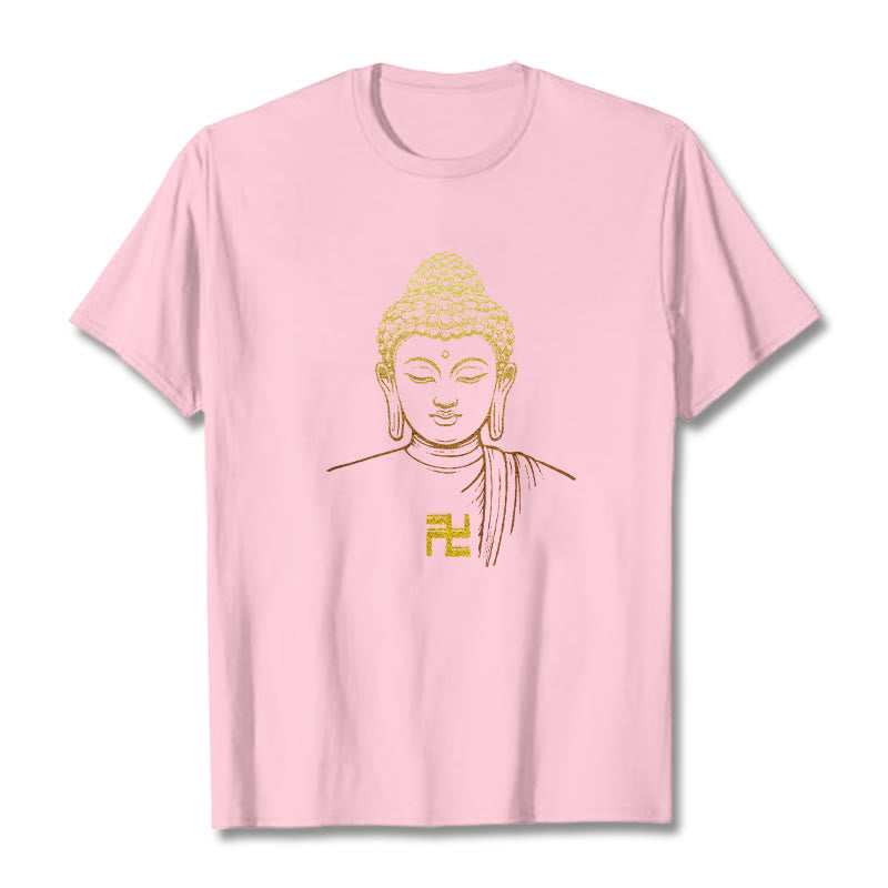 Nimara Ritual Swastika Pattern Golden Buddha Cotton Tee T-shirt