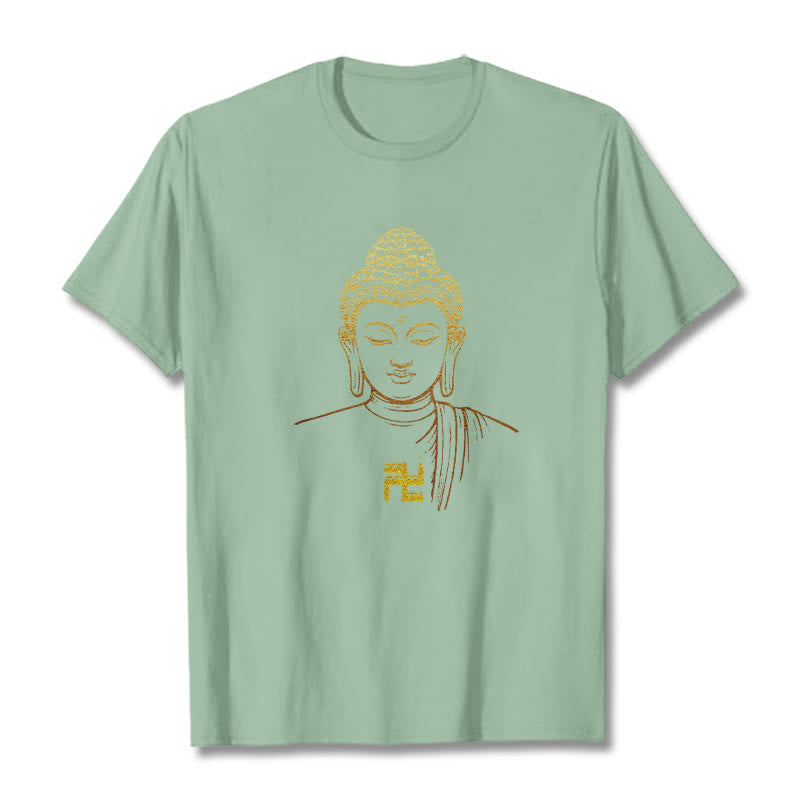 Nimara Ritual Swastika Pattern Golden Buddha Cotton Tee T-shirt