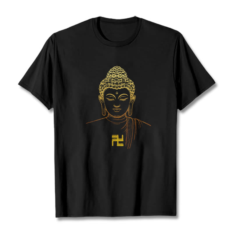 Nimara Ritual Swastika Pattern Golden Buddha Cotton Tee T-shirt