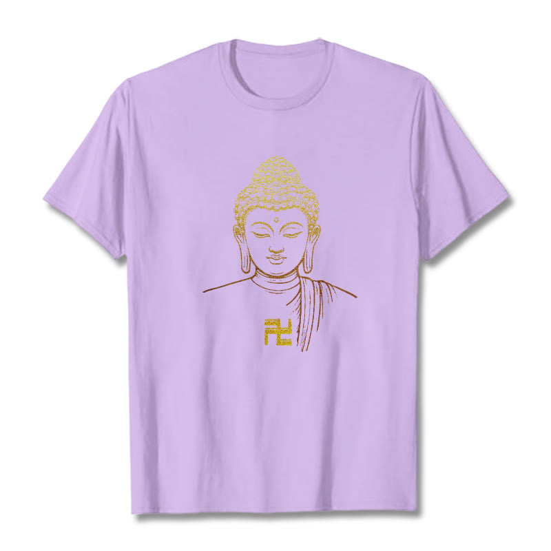 Nimara Ritual Swastika Pattern Golden Buddha Cotton Tee T-shirt