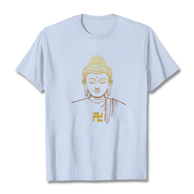 Nimara Ritual Swastika Pattern Golden Buddha Cotton Tee T-shirt