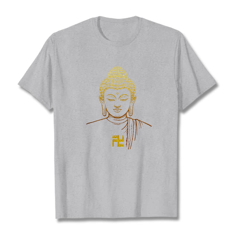 Nimara Ritual Swastika Pattern Golden Buddha Cotton Tee T-shirt