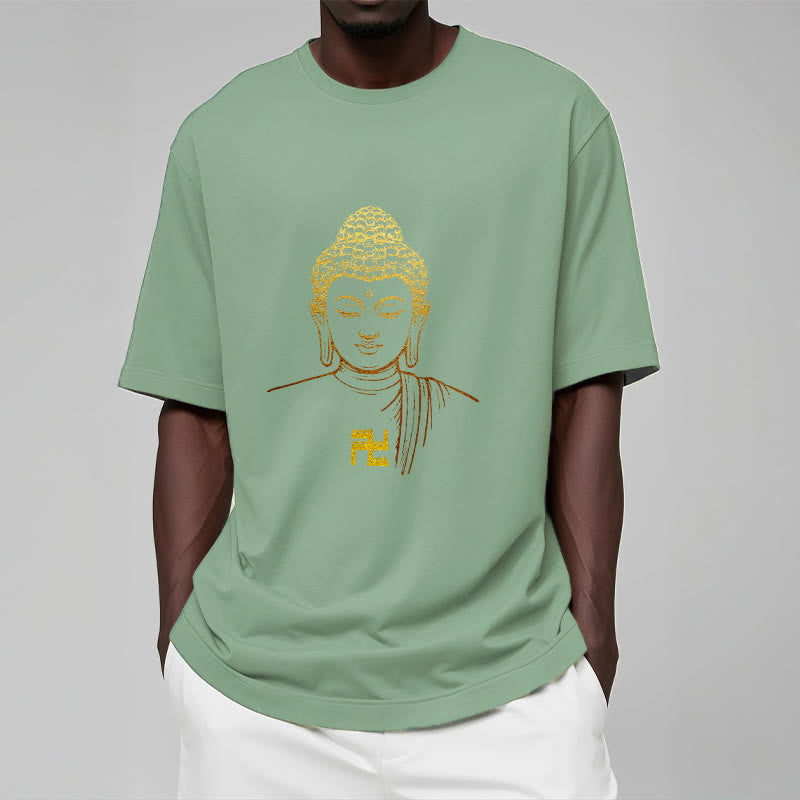Nimara Ritual Swastika Pattern Golden Buddha Cotton Tee T-shirt