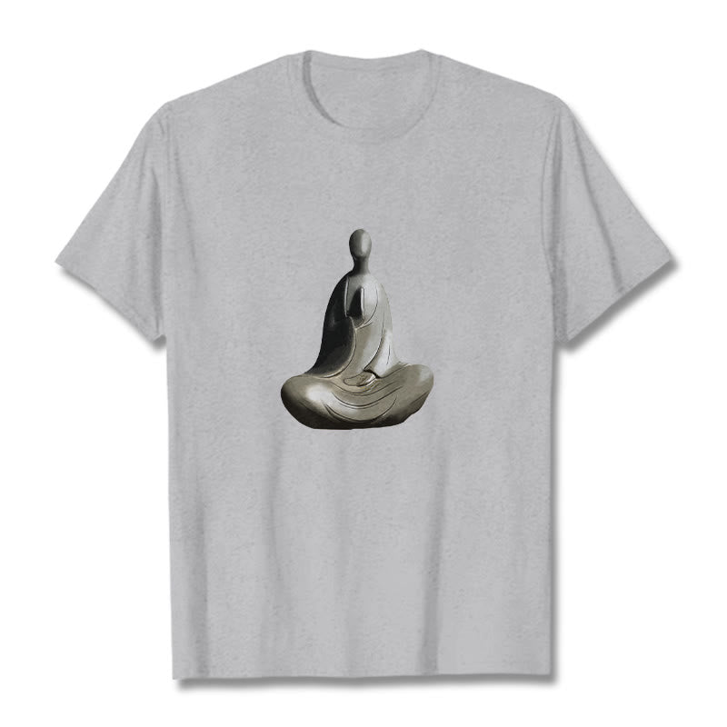 Nimara Ritual Gray Formless Buddha Pattern Cotton Tee T-shirt