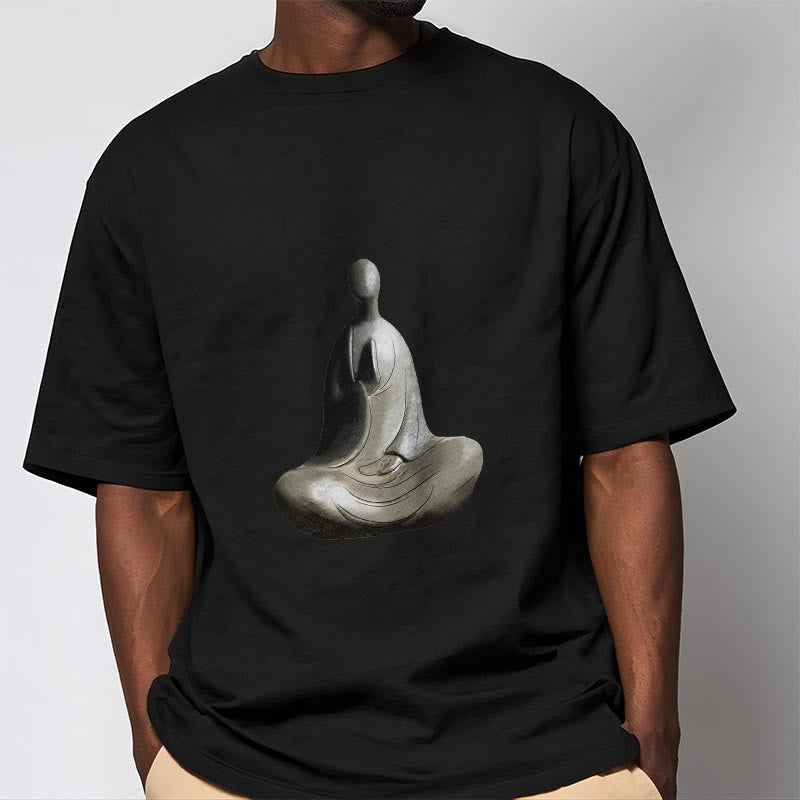 Nimara Ritual Gray Formless Buddha Pattern Cotton Tee T-shirt