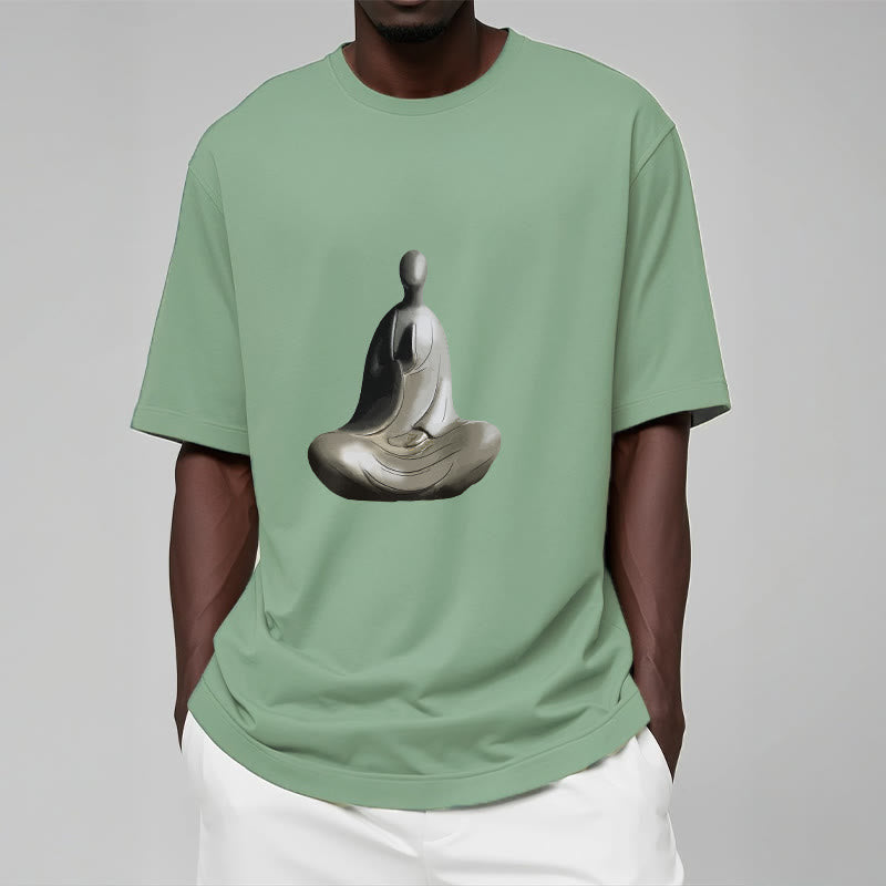 Nimara Ritual Gray Formless Buddha Pattern Cotton Tee T-shirt