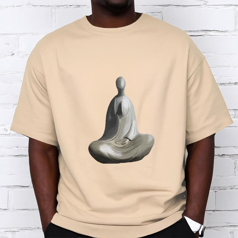 Nimara Ritual Gray Formless Buddha Pattern Cotton Tee T-shirt