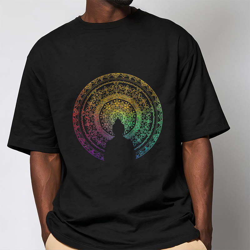 Nimara Ritual Colorful Gradient Mandala Buddha Cotton Tee T-shirt