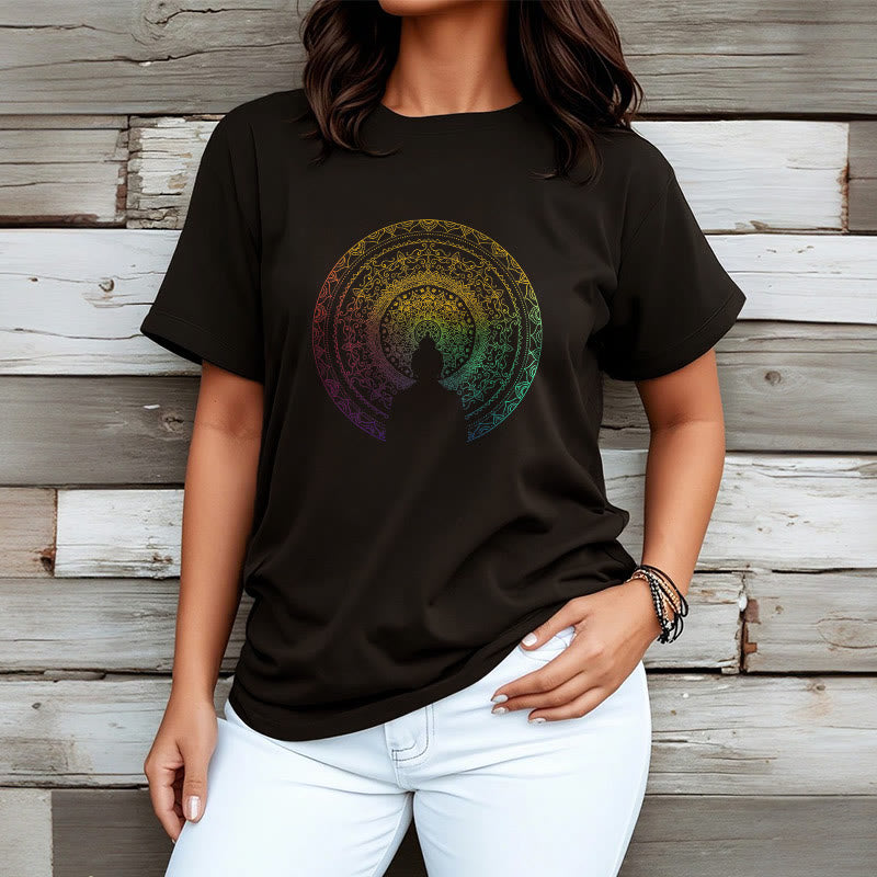 Nimara Ritual Colorful Gradient Mandala Buddha Cotton Tee T-shirt