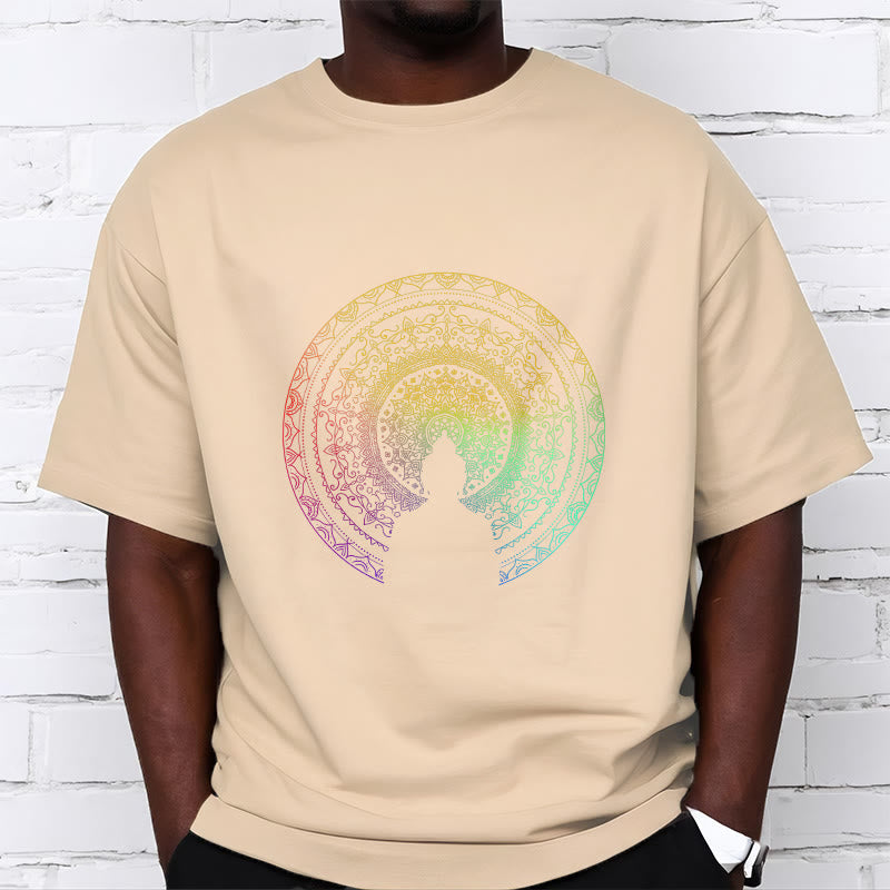 Nimara Ritual Colorful Gradient Mandala Buddha Cotton Tee T-shirt