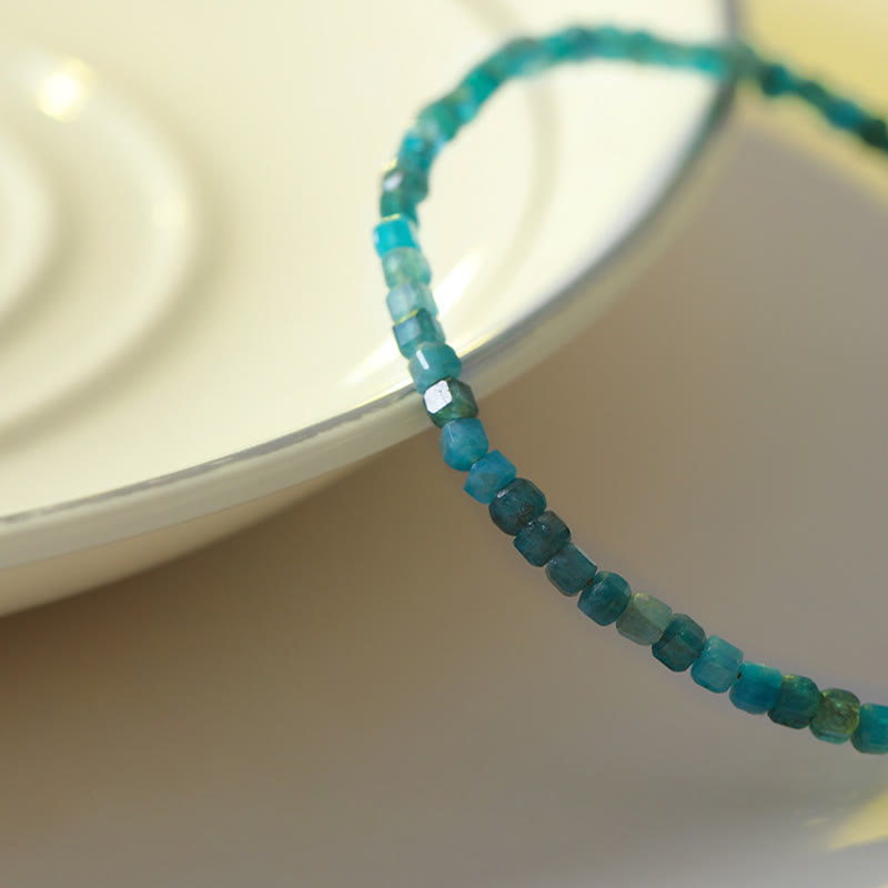Nimara Ritual 2.5mm Apatite Ultra-thin Beads 14k Gold Plated Copper Heart Motivation Bracelet