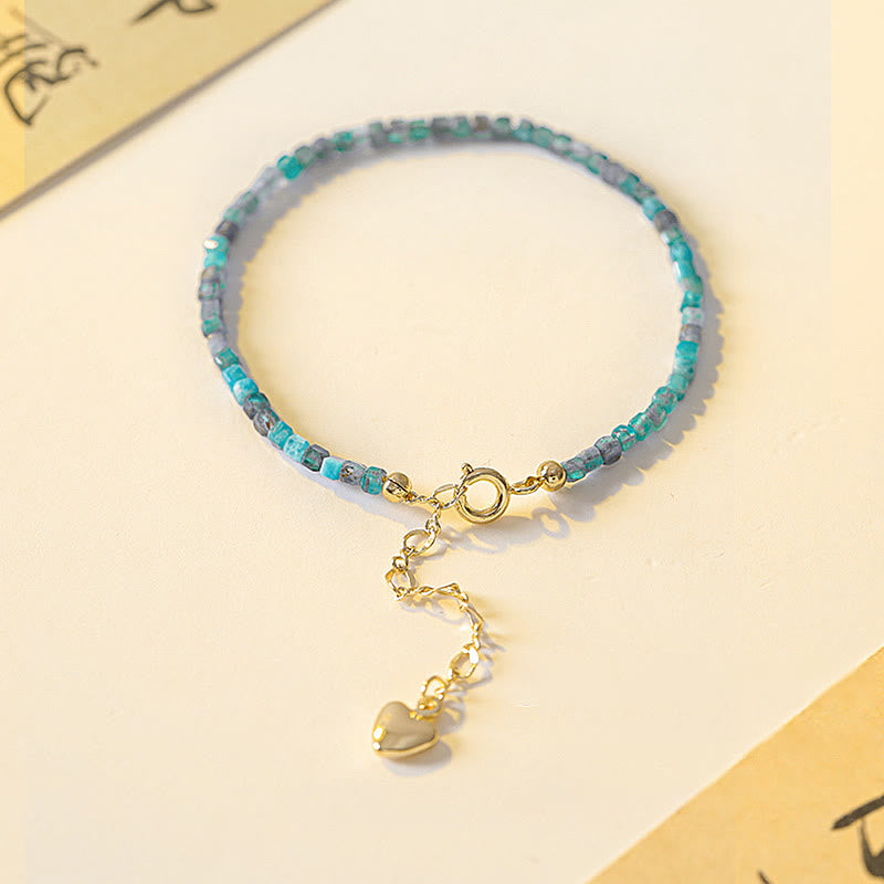 Nimara Ritual 2.5mm Apatite Ultra-thin Beads 14k Gold Plated Copper Heart Motivation Bracelet
