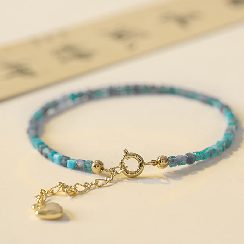 Nimara Ritual 2.5mm Apatite Ultra-thin Beads 14k Gold Plated Copper Heart Motivation Bracelet