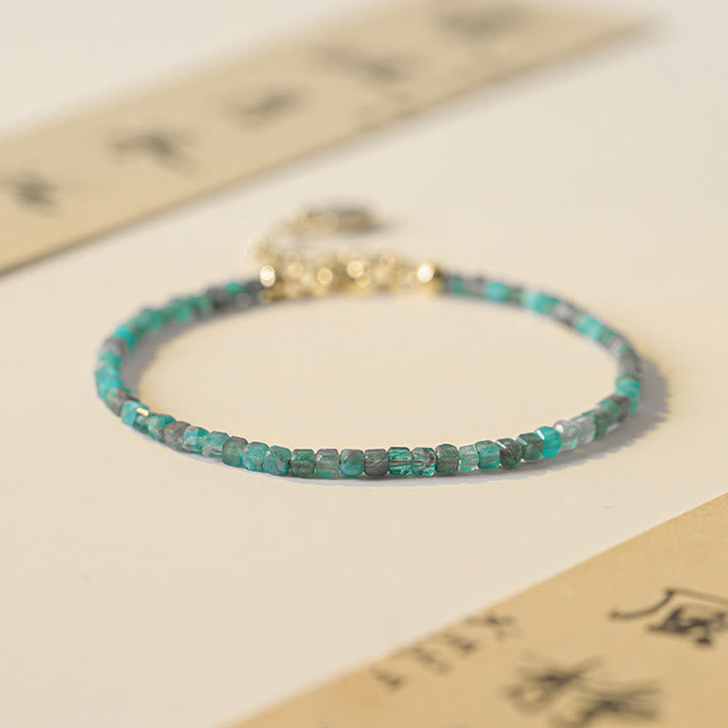 Nimara Ritual 2.5mm Apatite Ultra-thin Beads 14k Gold Plated Copper Heart Motivation Bracelet
