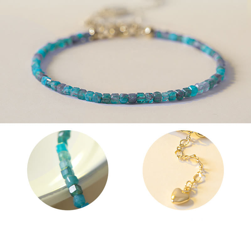 Nimara Ritual 2.5mm Apatite Ultra-thin Beads 14k Gold Plated Copper Heart Motivation Bracelet