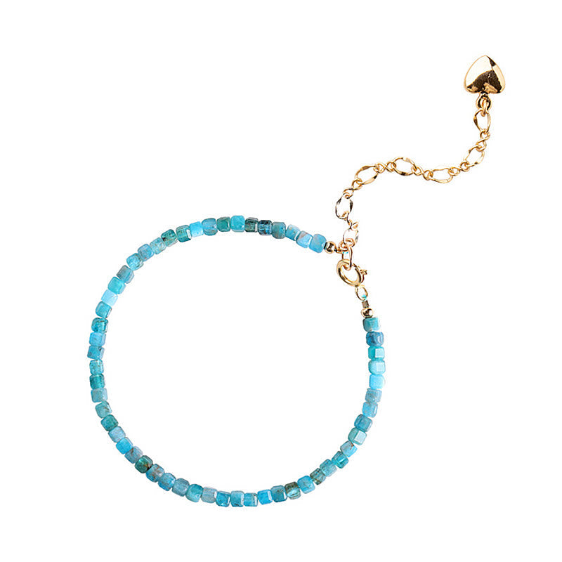 Nimara Ritual 2.5mm Apatite Ultra-thin Beads 14k Gold Plated Copper Heart Motivation Bracelet