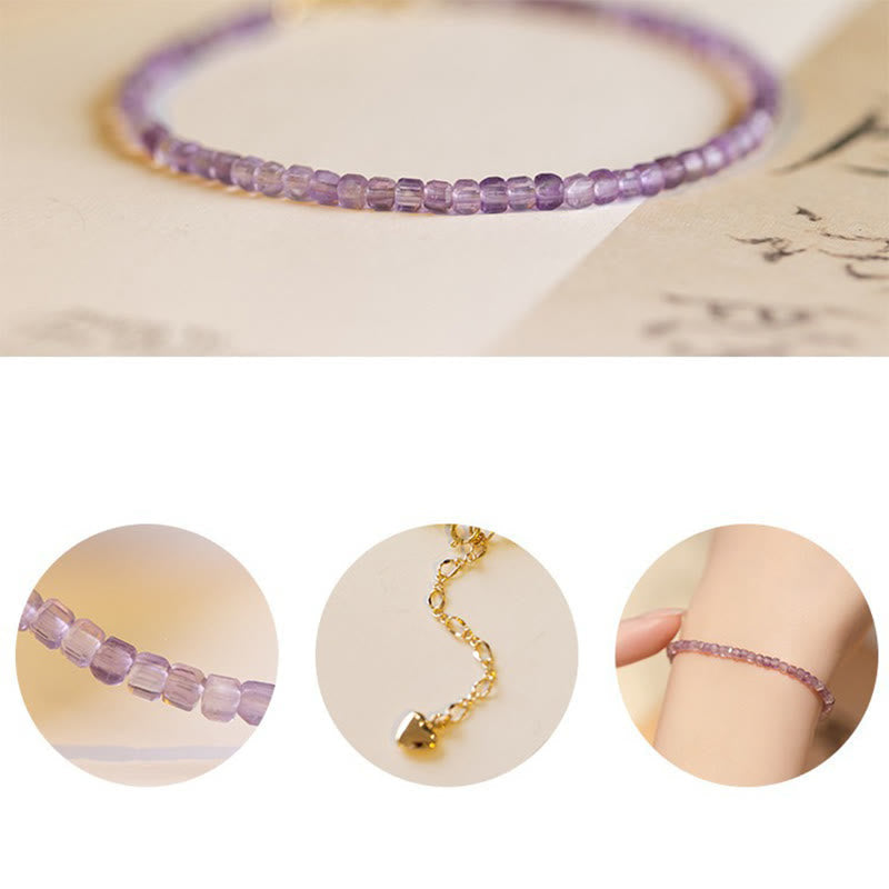 Nimara Ritual 2.5mm Natural Amethyst Ultra-thin Beads 14k Gold Plated Copper Inner Peace Bracelet