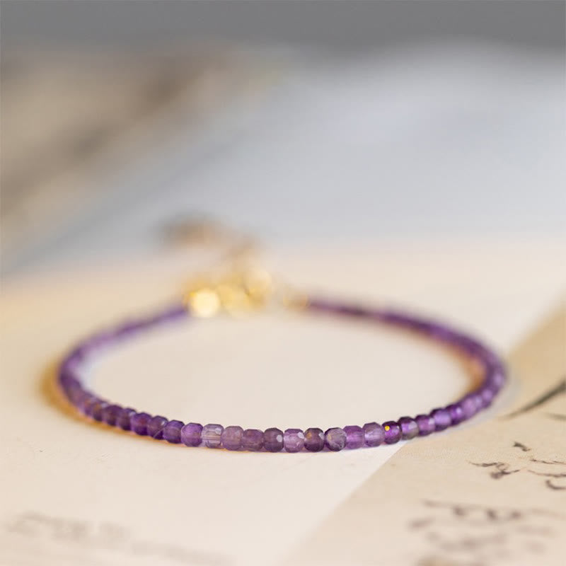 Nimara Ritual 2.5mm Natural Amethyst Ultra-thin Beads 14k Gold Plated Copper Inner Peace Bracelet
