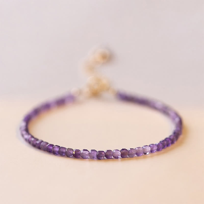 Nimara Ritual 2.5mm Natural Amethyst Ultra-thin Beads 14k Gold Plated Copper Inner Peace Bracelet