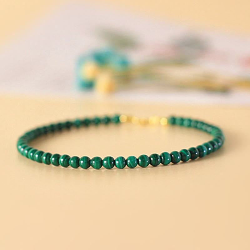 Nimara Ritual 4mm Natural Malachite Beads 14k Gold Plated Copper Anti-anxiety Bracelet
