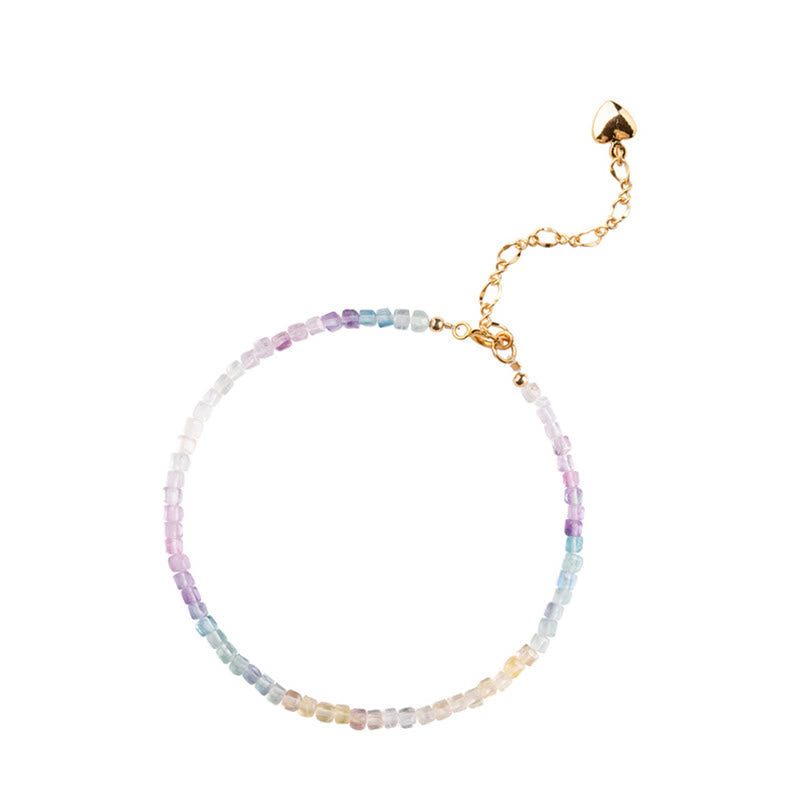 Nimara Ritual 2.5mm Fluorite Ultra-thin Beads 14k Gold Plated Copper Heart Power Bracelet