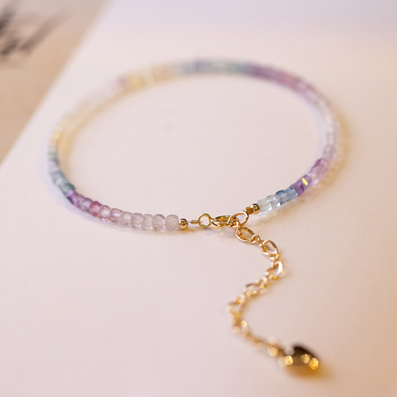 Nimara Ritual 2.5mm Fluorite Ultra-thin Beads 14k Gold Plated Copper Heart Power Bracelet