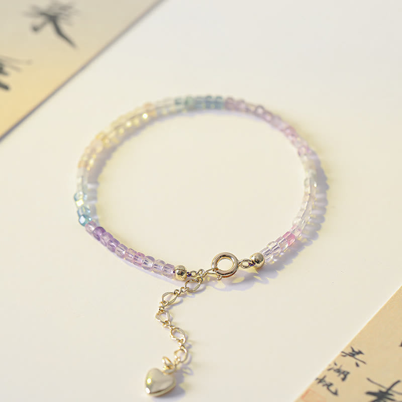 Nimara Ritual 2.5mm Fluorite Ultra-thin Beads 14k Gold Plated Copper Heart Power Bracelet