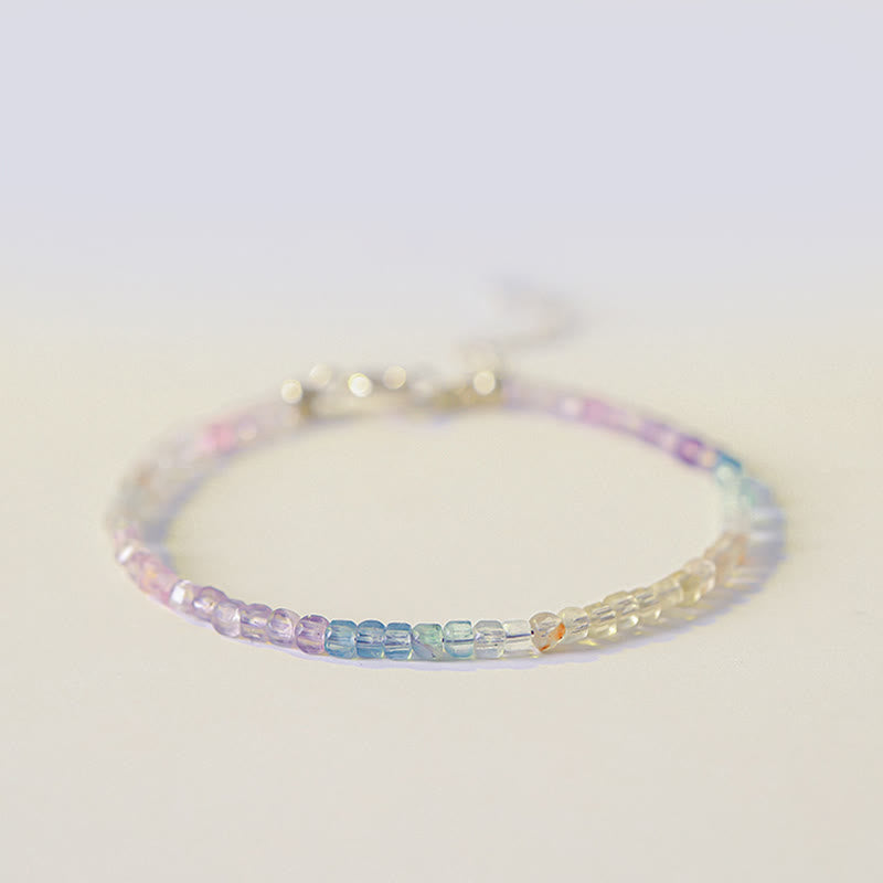Nimara Ritual 2.5mm Fluorite Ultra-thin Beads 14k Gold Plated Copper Heart Power Bracelet