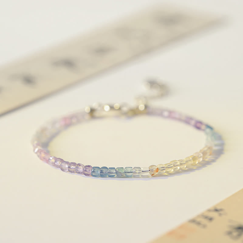 Nimara Ritual 2.5mm Fluorite Ultra-thin Beads 14k Gold Plated Copper Heart Power Bracelet