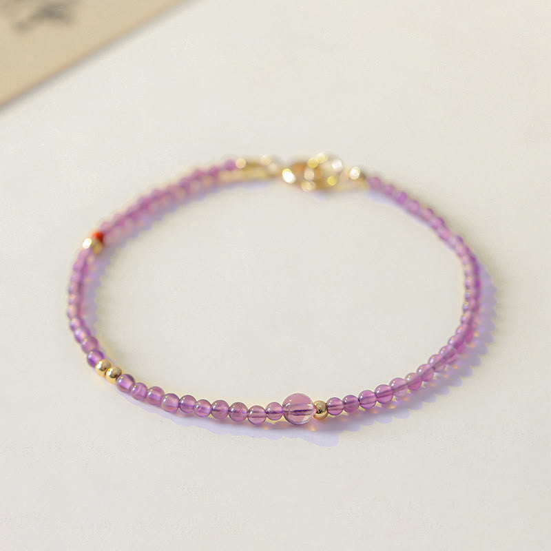 Nimara Ritual 2mm Ultra-Thin Beads Natural Amethyst 14k Gold Plated Copper Inner Peace Meditation Bracelet
