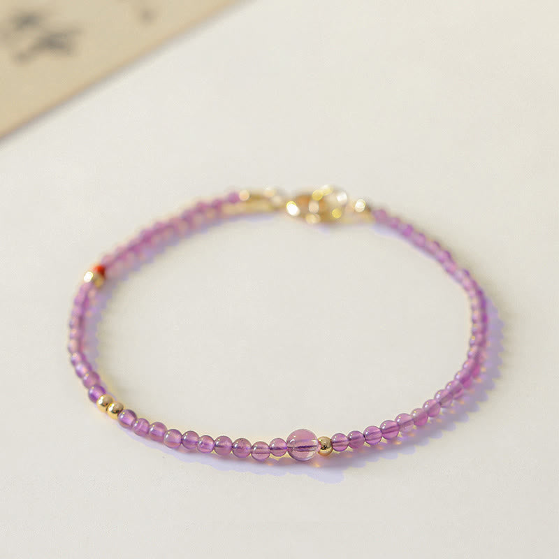 Nimara Ritual 2mm Ultra-Thin Beads Natural Amethyst 14k Gold Plated Copper Inner Peace Meditation Bracelet