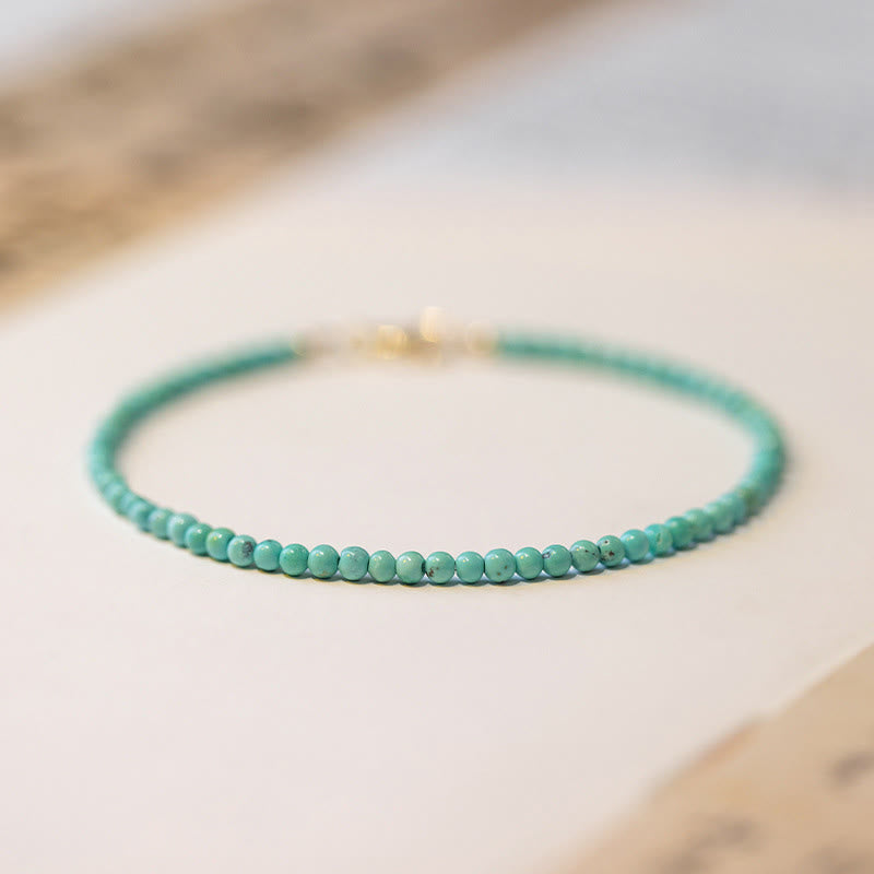 Nimara Ritual 2mm Turquoise Ultra-thin Beads 14k Gold Plated Copper Wisdom Bracelet