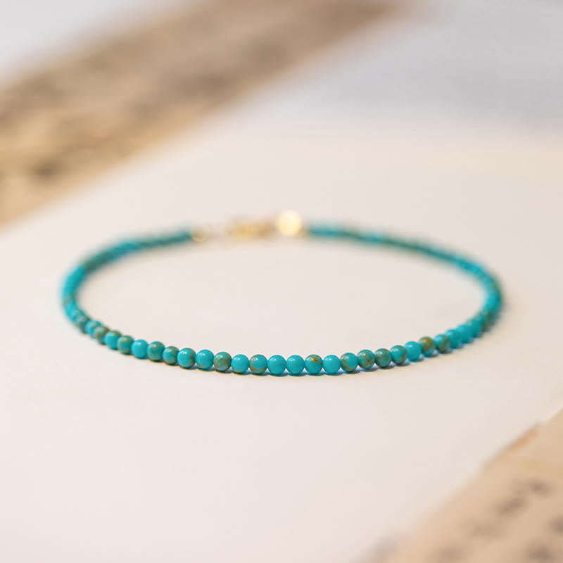 Nimara Ritual 2mm Turquoise Ultra-thin Beads 14k Gold Plated Copper Wisdom Bracelet