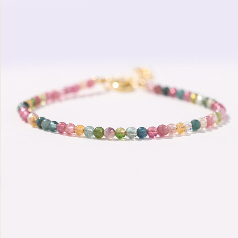 Nimara Ritual 2mm Multicolor Tourmaline Ultra-thin Beads 14k Gold Plated Copper Wisdom Bracelet