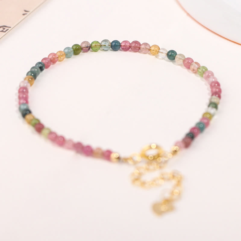 Nimara Ritual 2mm Multicolor Tourmaline Ultra-thin Beads 14k Gold Plated Copper Wisdom Bracelet