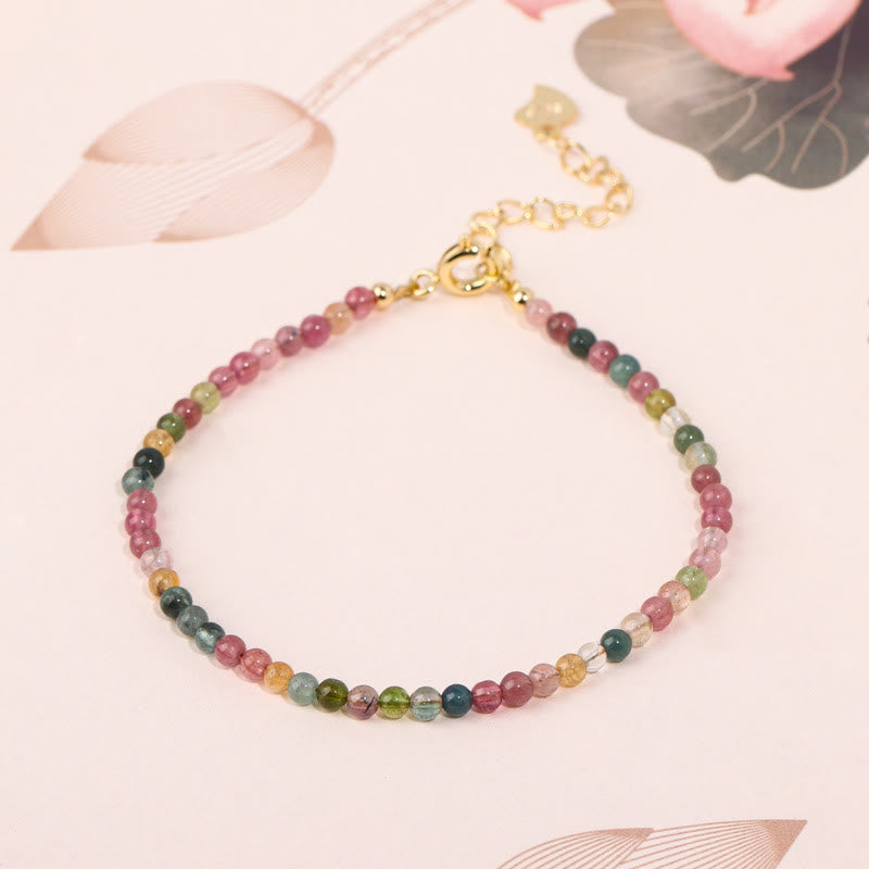 Nimara Ritual 2mm Multicolor Tourmaline Ultra-thin Beads 14k Gold Plated Copper Wisdom Bracelet