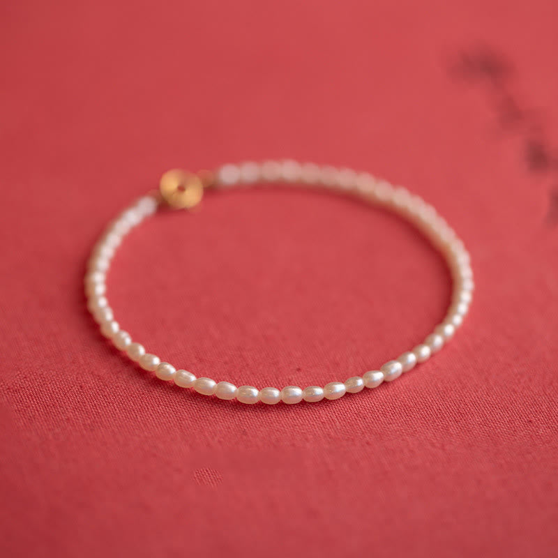 Nimara Ritual 2mm Natural Pearl Ultra-thin Beads 14k Gold Plated Copper Wisdom Bracelet