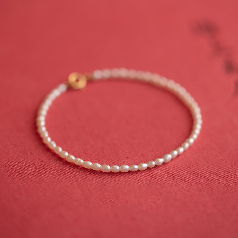 Nimara Ritual 2mm Natural Pearl Ultra-thin Beads 14k Gold Plated Copper Wisdom Bracelet