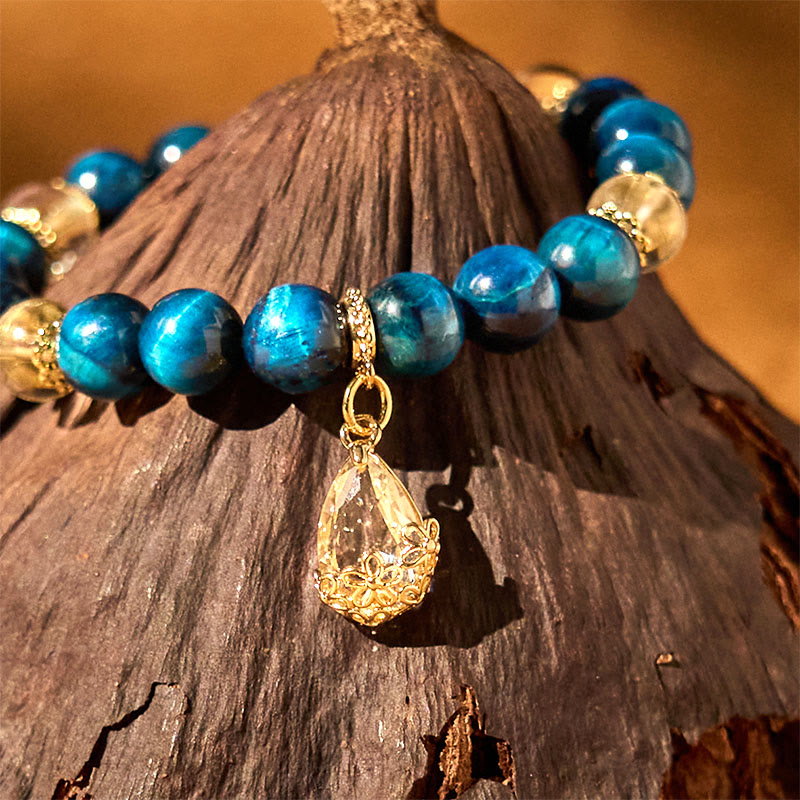 Nimara Ritual Blue Tiger Eye White Crystal Water Drop Strength Bracelet