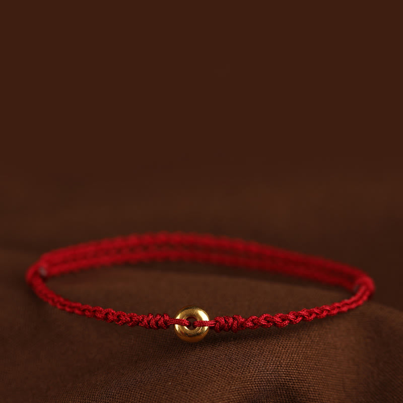 Nimara Ritual 999 Gold Small Peace Buckle Red String Protection Luck Braided Bracelet Anklet