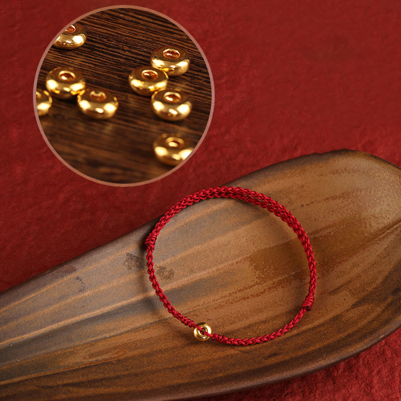Nimara Ritual 999 Gold Small Peace Buckle Red String Protection Luck Braided Bracelet Anklet