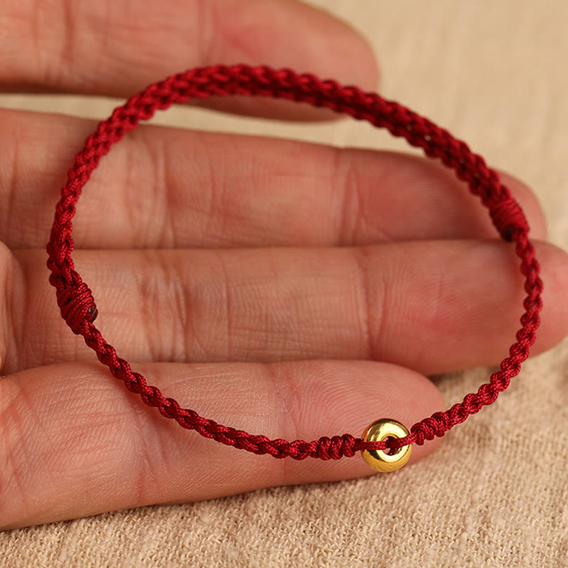Nimara Ritual 999 Gold Small Peace Buckle Red String Protection Luck Braided Bracelet Anklet