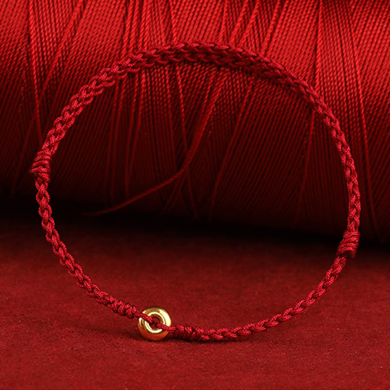 Nimara Ritual 999 Gold Small Peace Buckle Red String Protection Luck Braided Bracelet Anklet