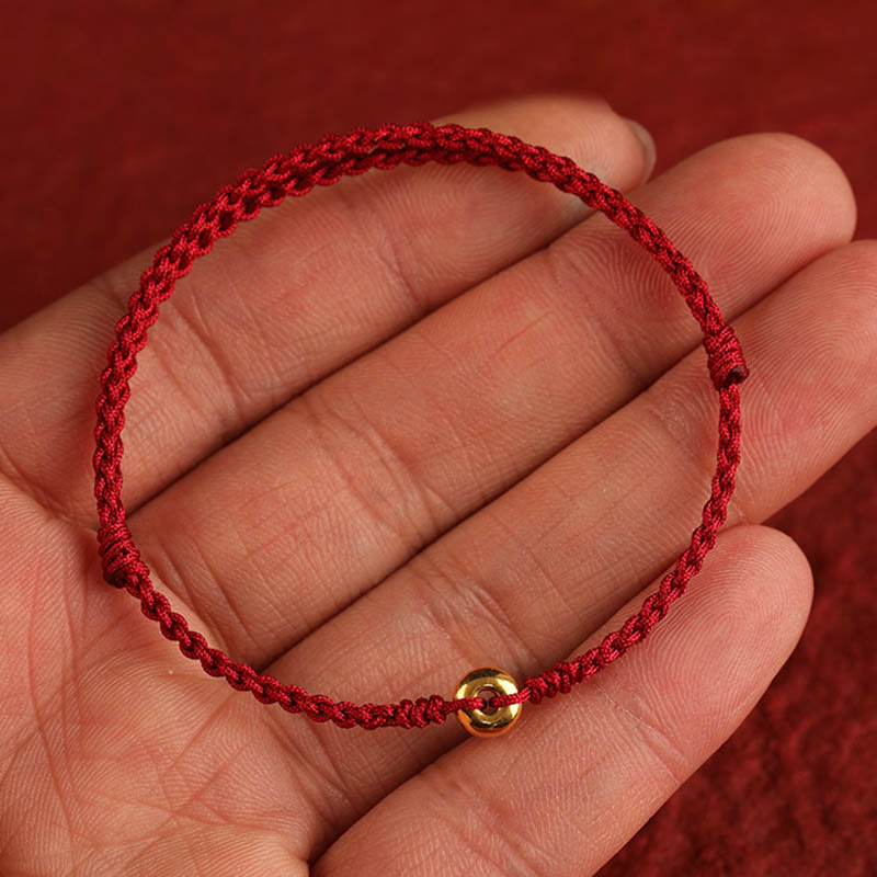 Nimara Ritual 999 Gold Small Peace Buckle Red String Protection Luck Braided Bracelet Anklet