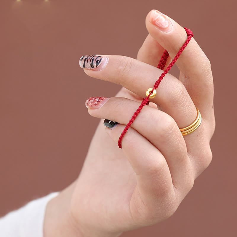 Nimara Ritual 999 Gold Small Peace Buckle Red String Protection Luck Braided Bracelet Anklet